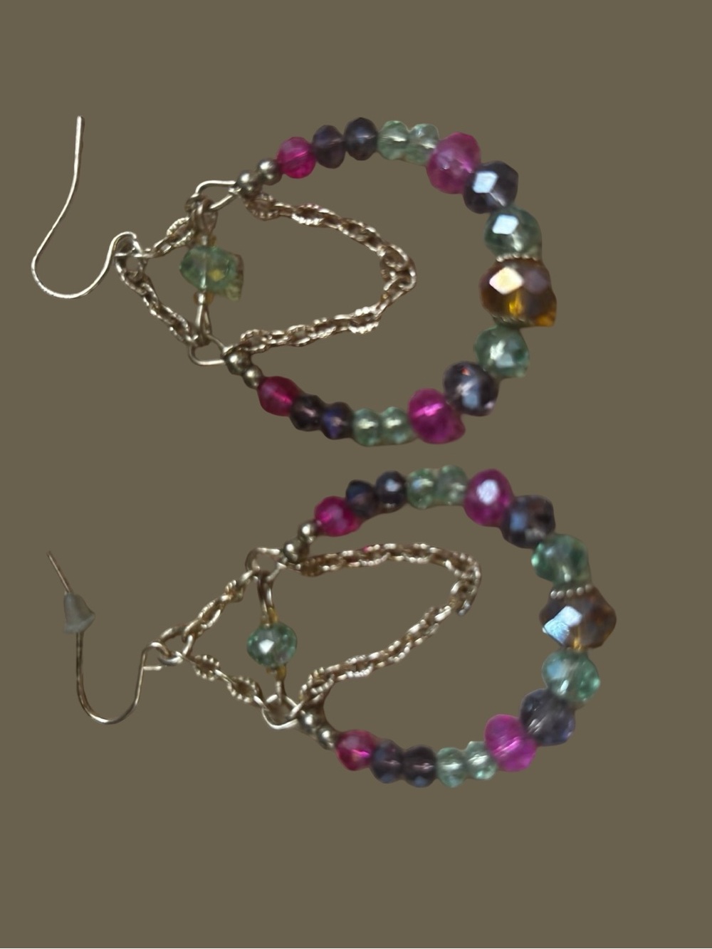 Multi-Color Beaded Hoop Earrings with Gold Chain